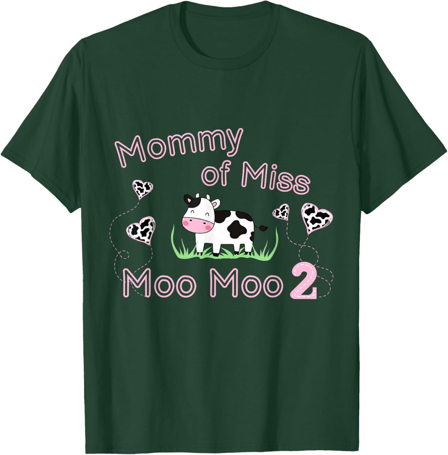 Girl Second Birthday Party Pink Cow Mommy Moo I'm Two Animal T-Shirt - T-Shirt | Forest