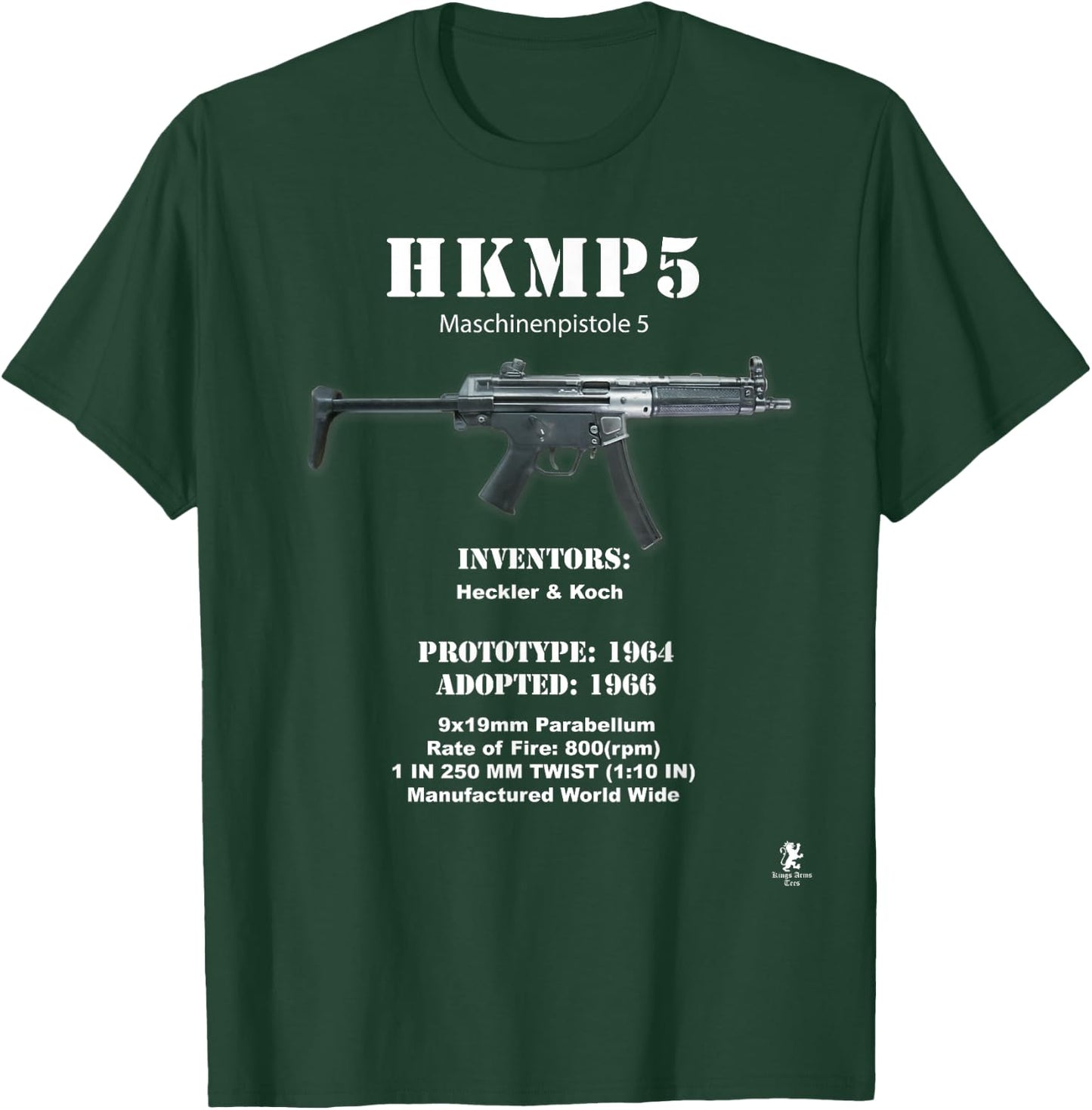 The King's Arms Men's Patriotic MP5 , Black, Small T-Shirt - T-Shirt | Forest