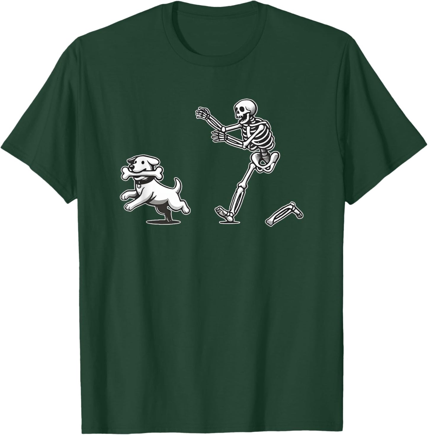 Halloween Dog, Funny Skeleton, Skeleton Chasing Dog Men Women T-Shirt - T-Shirt | Forest