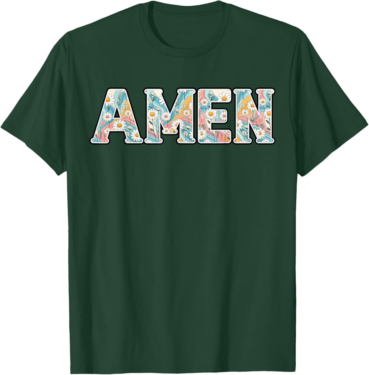 Amen Retro Daisy Flower Jesus Religious Faith Christian T-Shirt - T-Shirt | Forest