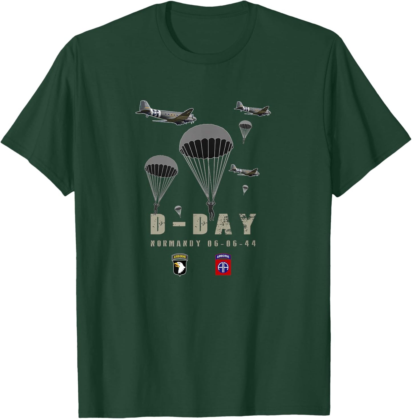 USA Paratroopers D-Day WWII Normandy 82nd 101nd Airborne T-Shirt - T-Shirt | Forest