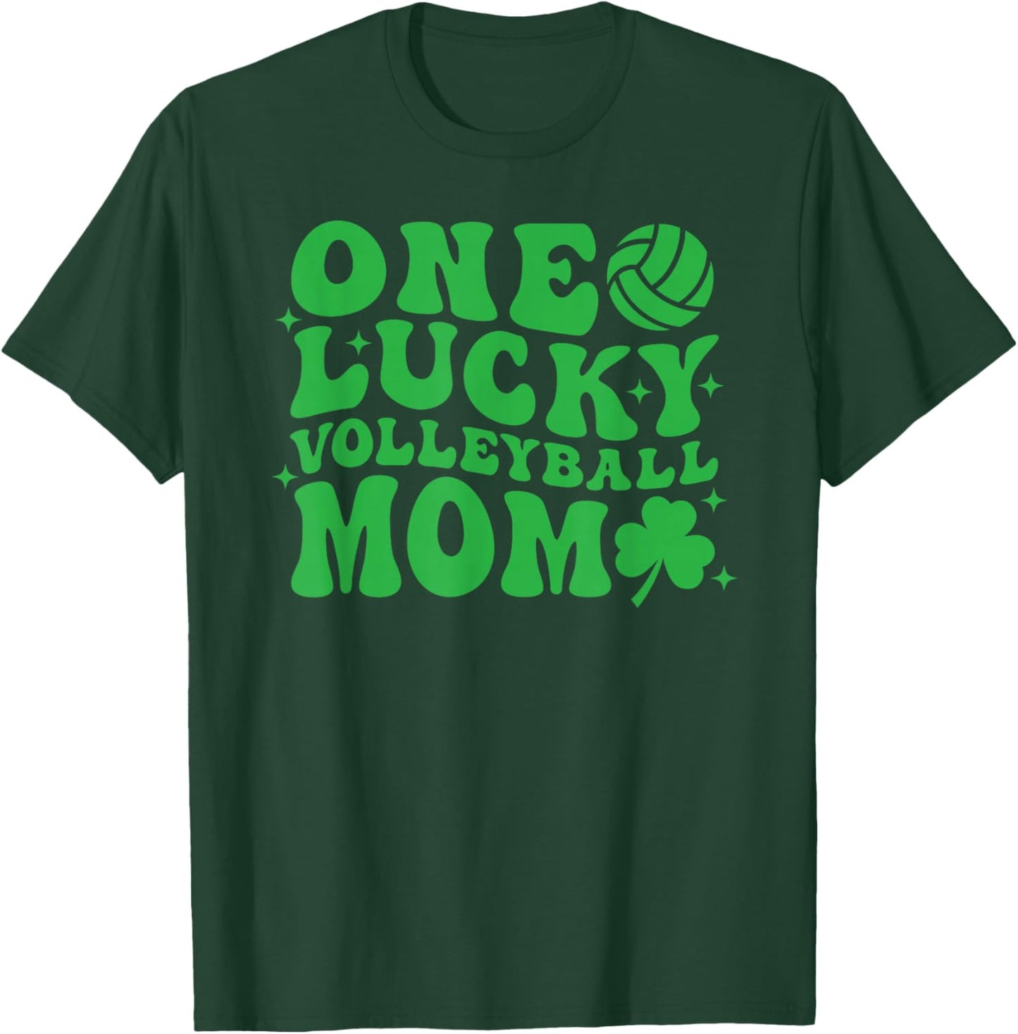 One Lucky Volleyball Mom Retro St Patrick's Day Groovy T-Shirt - T-Shirt | Forest