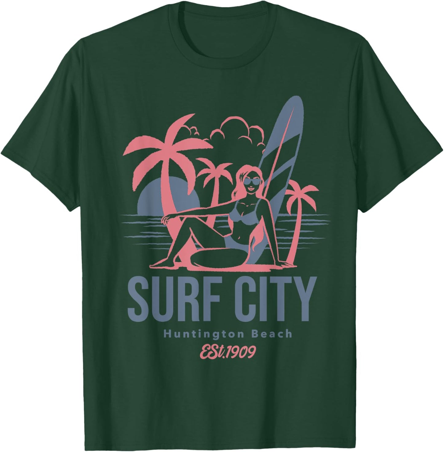 Retro Surf City Huntington Beach California Women Kids T-Shirt - T-Shirt | Forest