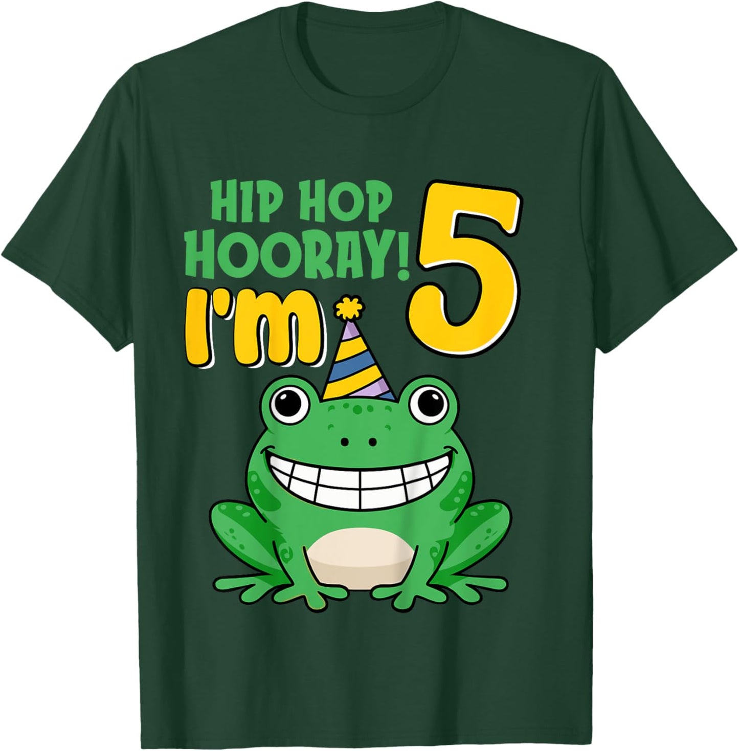 Kids Hip Hop Hooray I'm Frog 5 Years Old 5th Birthday Party Frog T-Shirt - T-Shirt | Forest
