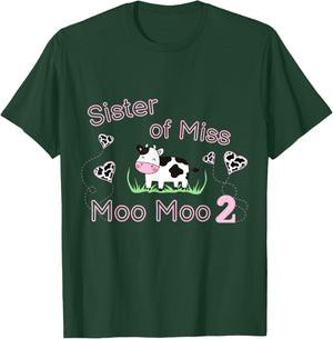 Girl 2nd Birthday Party Pink Cow Sister Moo I'm Two Animal T-Shirt - T-Shirt | Forest
