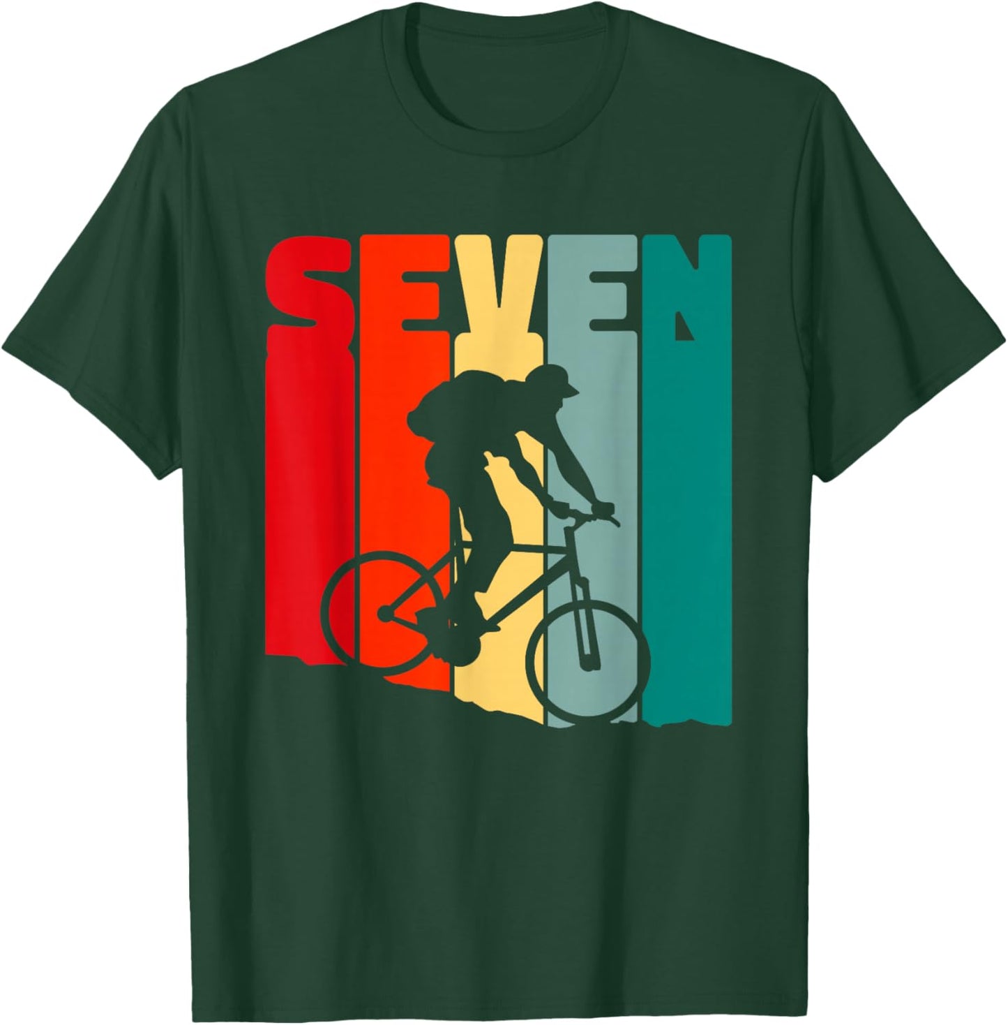 7th Years Mountain Bike Cyclist 7th Birthday Boys Bike T-Shirt - T-Shirt | Forest