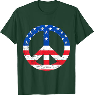 American Flag Peace Sign 4th Of July T-Shirt - T-Shirt | Forest