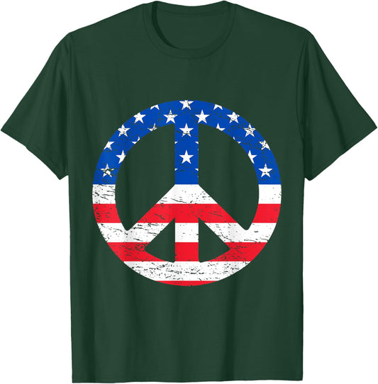 American Flag Peace Sign 4th Of July T-Shirt - T-Shirt | Forest