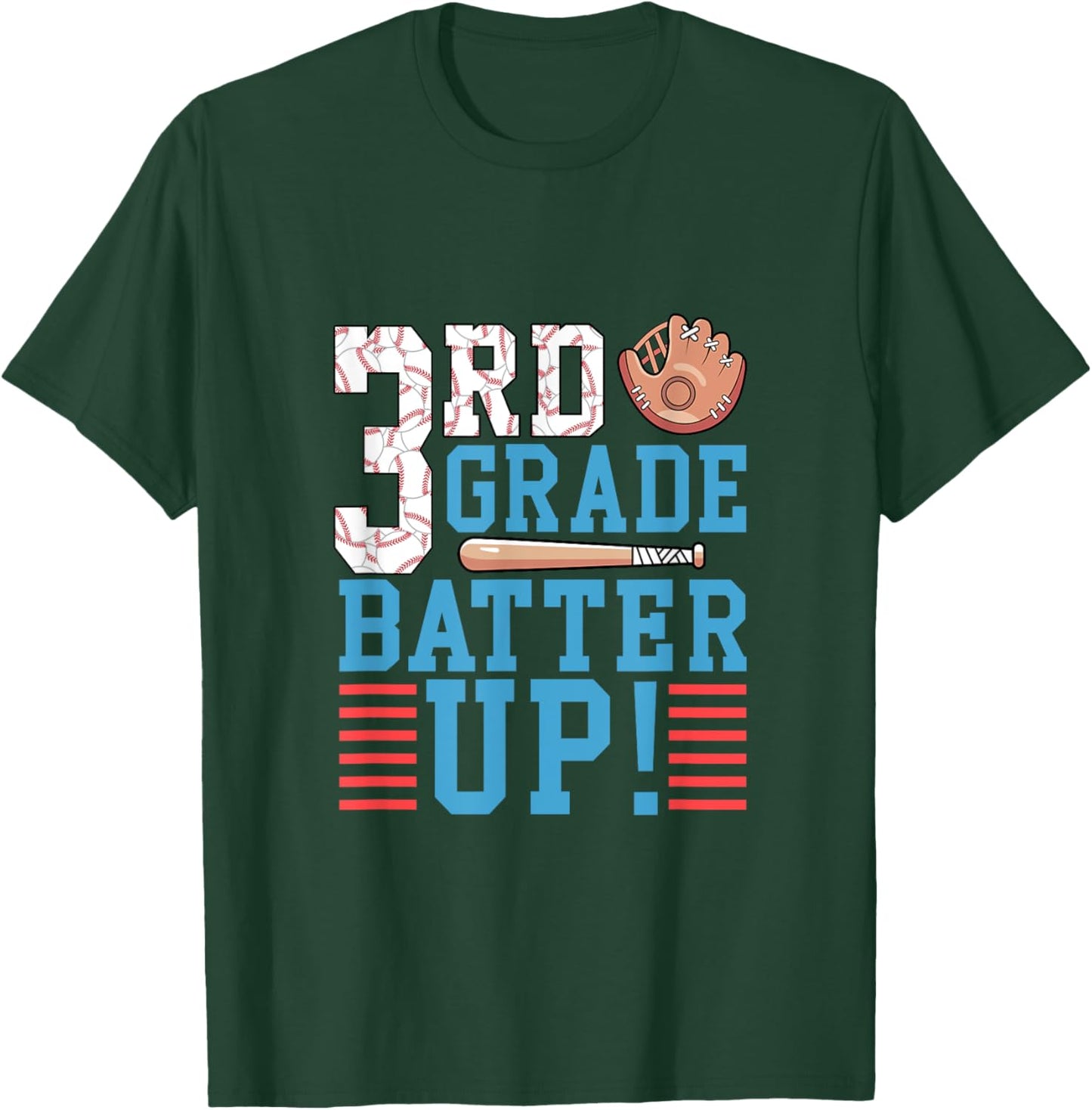 3rd Grade Back To School Shirt 3rd Grade Batter Up Baseball T-Shirt - T-Shirt | Forest