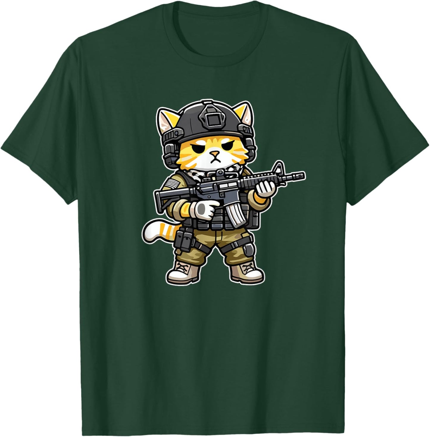 Tactical Tabby Cat Military Animal Veteran Men Women T-Shirt - T-Shirt | Forest
