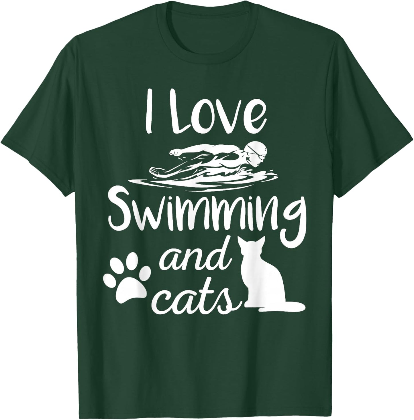 I Love Swimming And Cats Vintage Swim Gift T-Shirt - T-Shirt | Forest