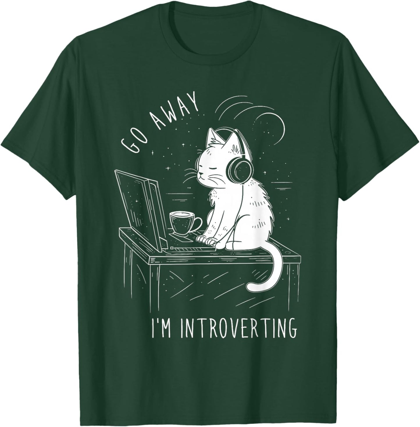 Introvert Cat with Coffee on Computer Antisocial Emo Goth T-Shirt - T-Shirt | Forest