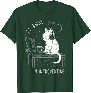 Introvert Cat with Coffee on Computer Antisocial Emo Goth T-Shirt - T-Shirt | Forest