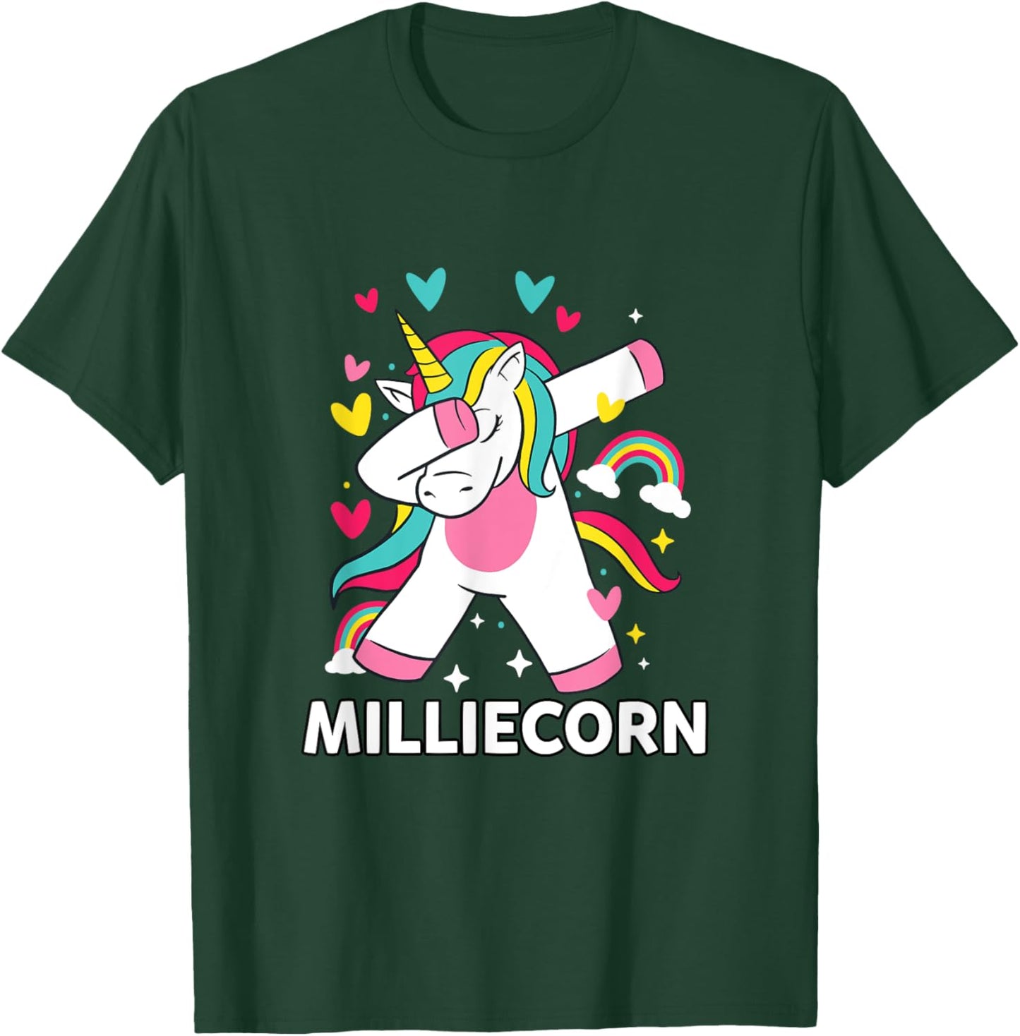 Milliecorn Personalised Name Dabbing Unicorn Millie T-Shirt - T-Shirt | Forest