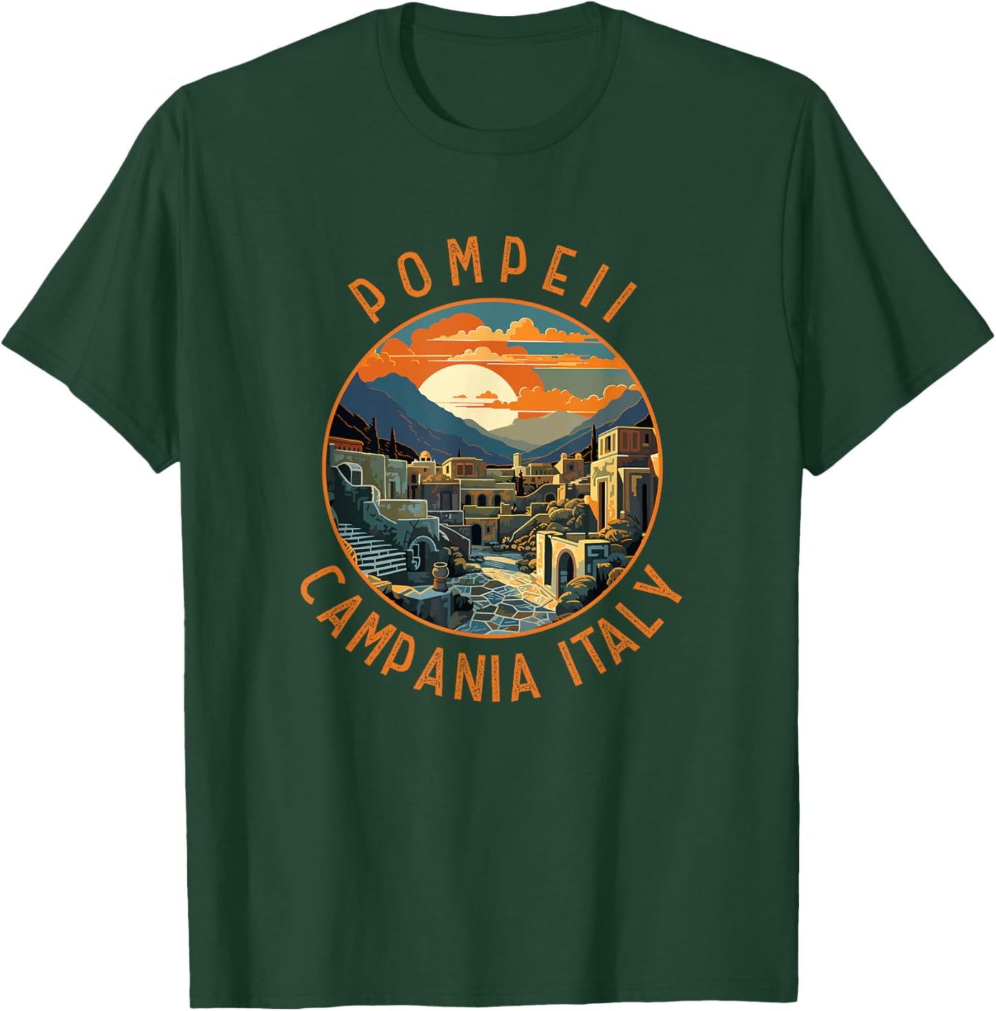 Pompeii Campania Italy Retro Distressed Circle T-Shirt - T-Shirt | Forest