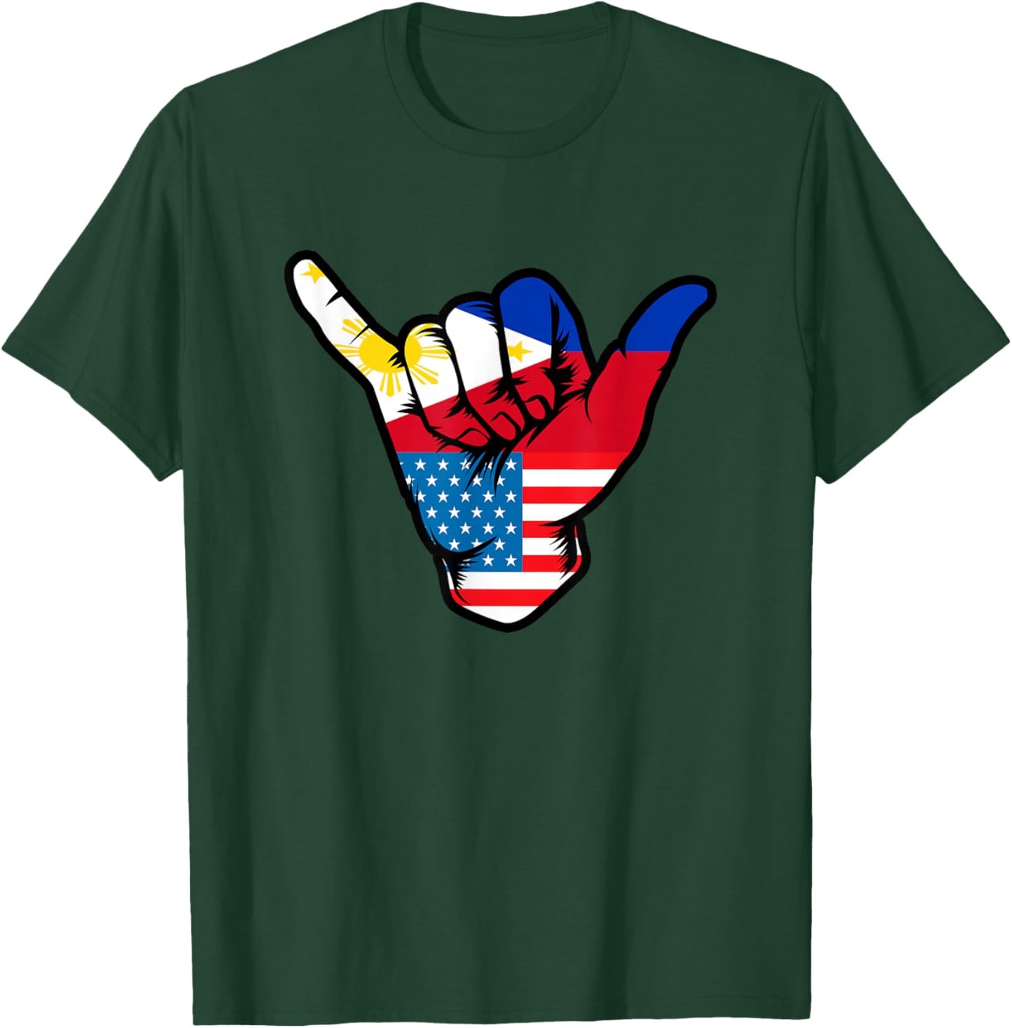 Half Filipino and American Philippines USA Flag Shaka Hand T-Shirt - T-Shirt | Forest