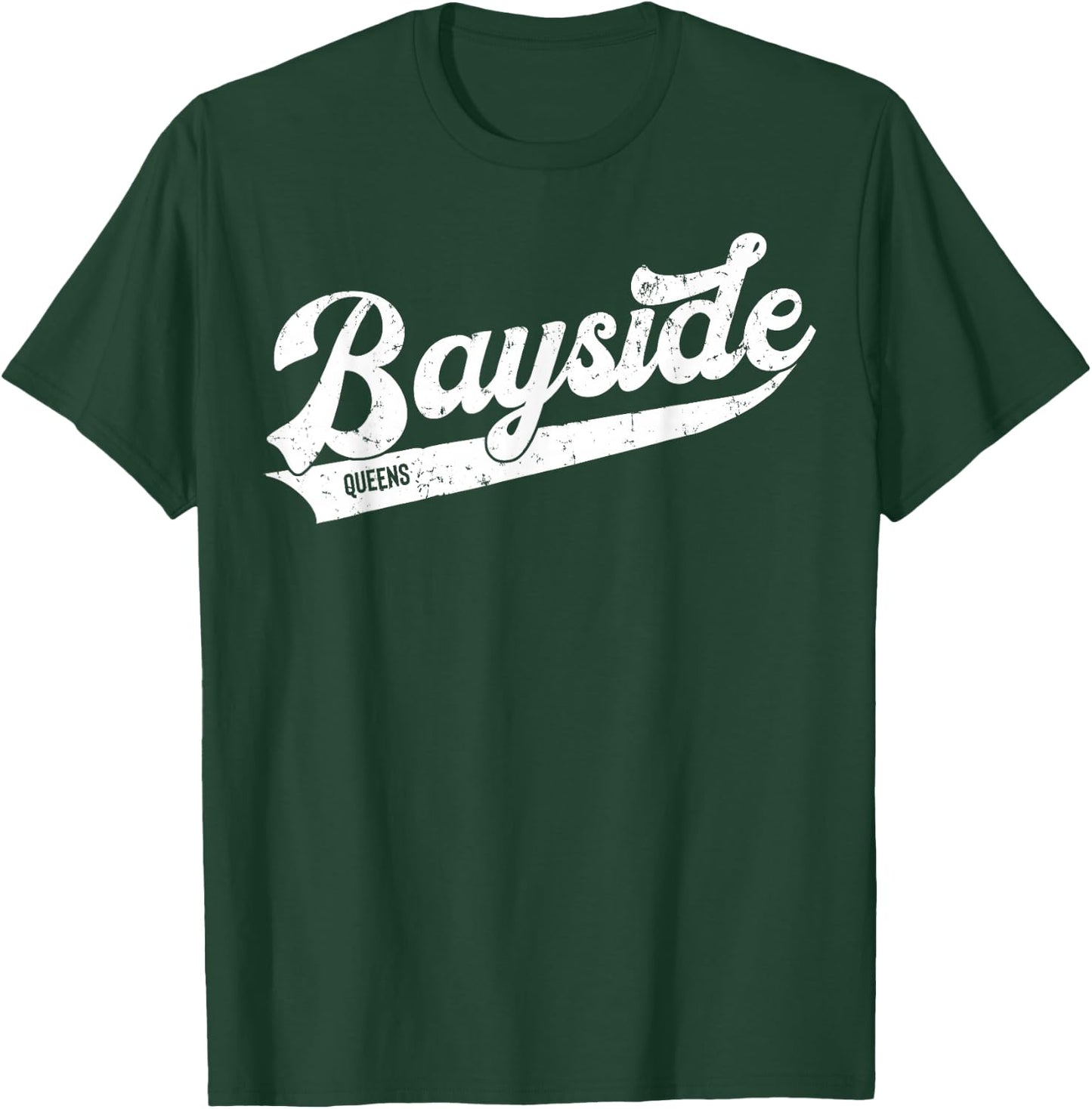Bayside Queens NYC Typographic Distressed Design T-Shirt - T-Shirt | Forest