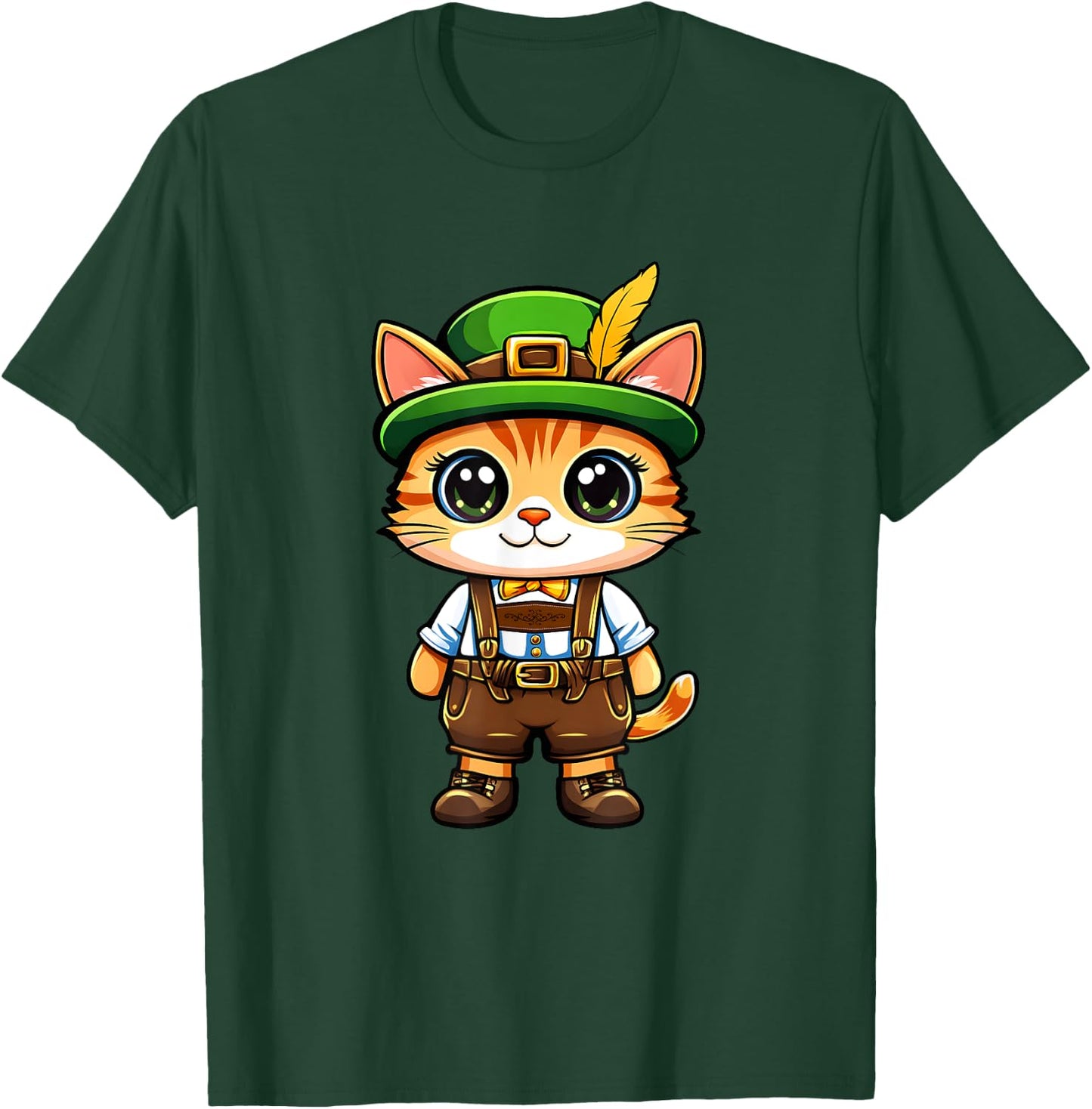 Oktoberfest Cat Funny German Bavarian Lederhosen Cat Lover T-Shirt - T-Shirt | Forest