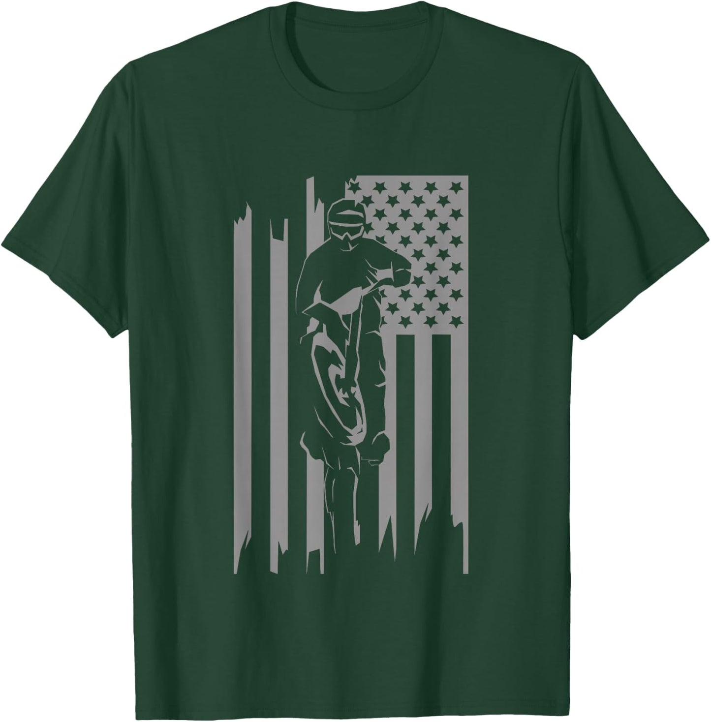 American Flag Motocross Apparel - Motocross Dirt Bike T-Shirt - T-Shirt | Forest