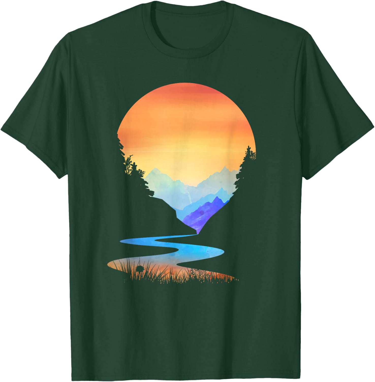 Outdoor Sunset Vintage Style Mountains Sun Nature T-Shirt - T-Shirt | Forest