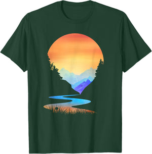 Outdoor Sunset Vintage Style Mountains Sun Nature T-Shirt - T-Shirt | Forest