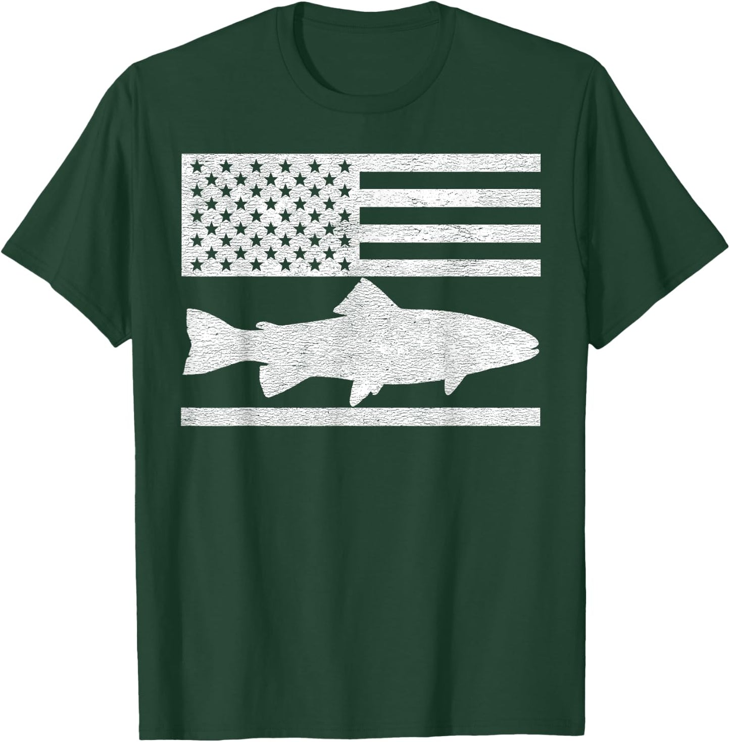 Steelhead Fishing - American Flag Trout Fisherman Gift T-Shirt - T-Shirt | Forest