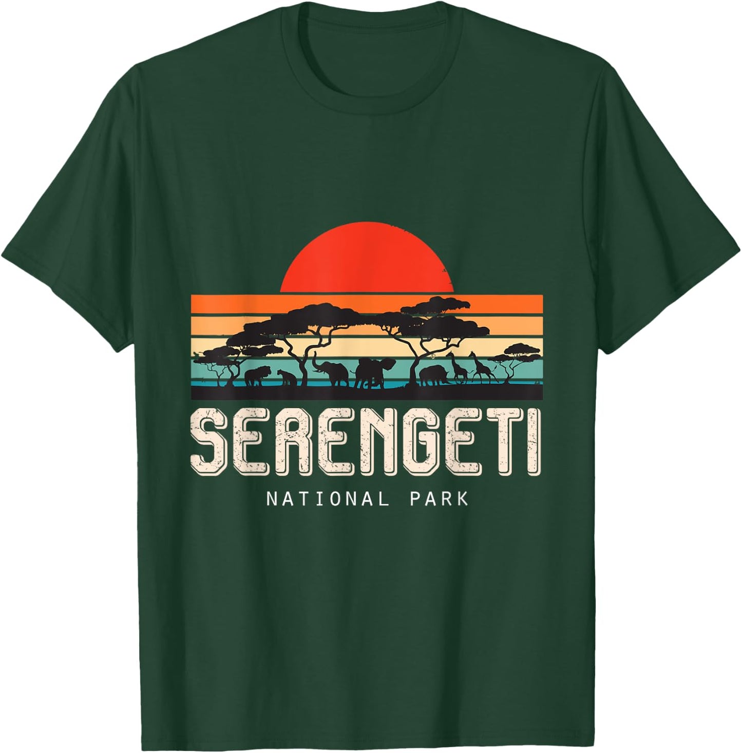 Safari Retro Serengeti National Park Sunrise Savanna Animals T-Shirt - T-Shirt | Forest