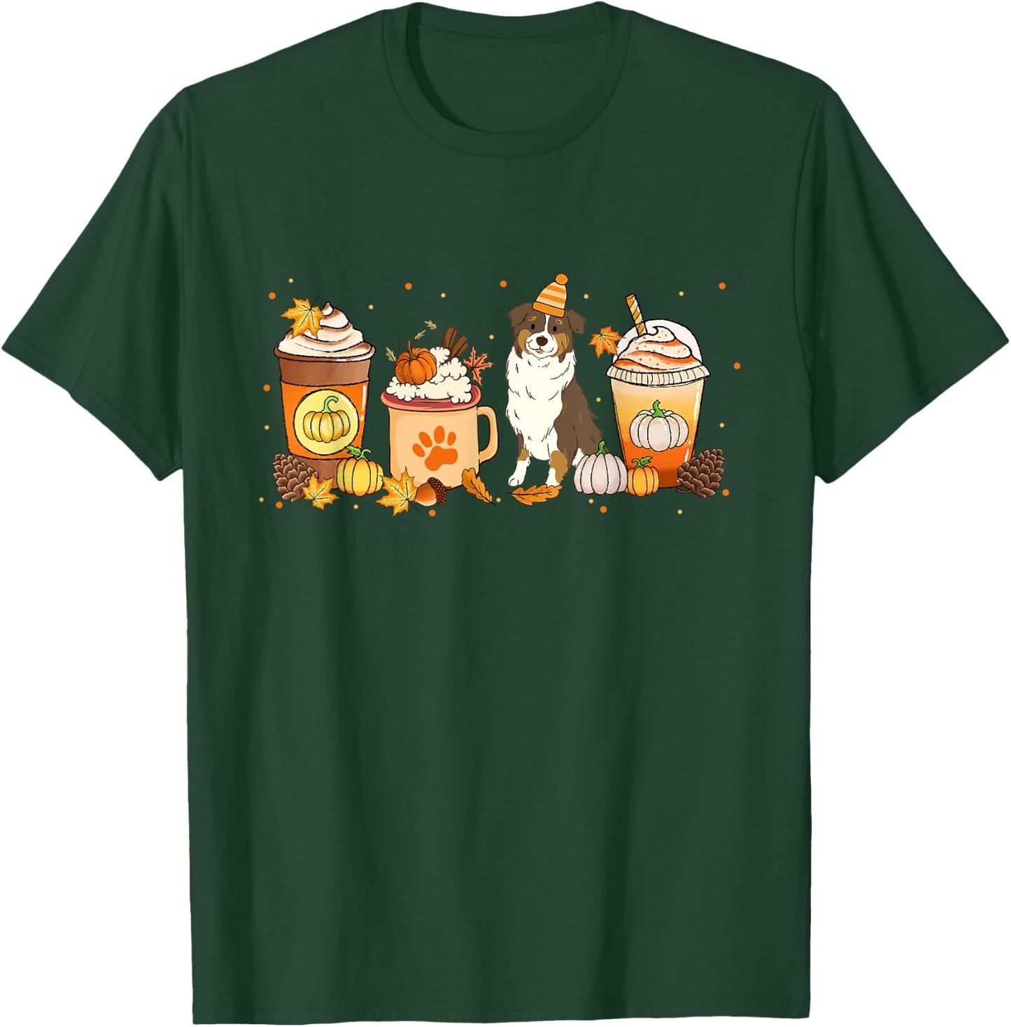 Aussie Coffee Pumpkin Spice Dog Lovers Fall Thanksgiving T-Shirt - T-Shirt | Forest