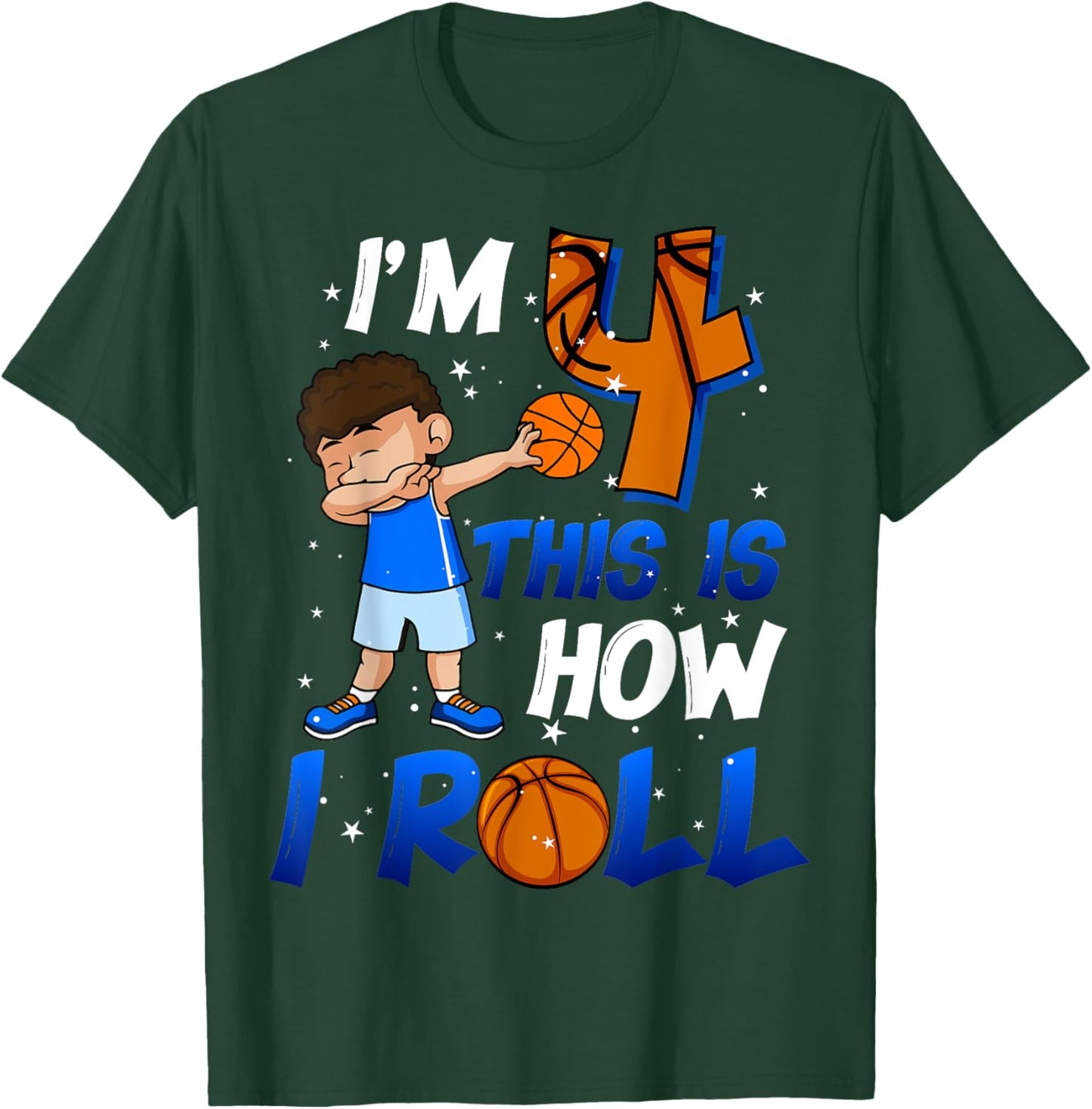 4th Birthday Outfit Boy Basketball 4 Year Old Cool B-Day T-Shirt - T-Shirt | Forest