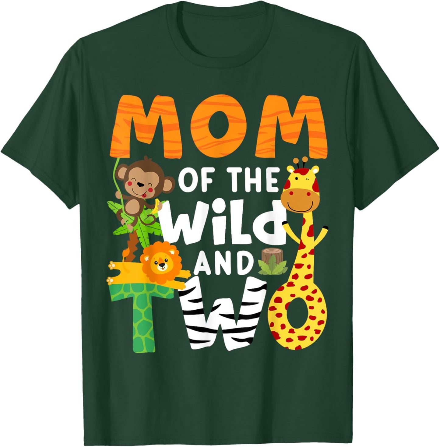 Mom Of The Wild and Two Zoo Theme 2nd Birthday Safari Jungle T-Shirt - T-Shirt | Forest