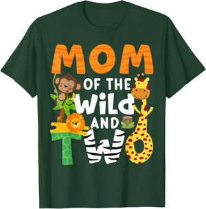 Mom Of The Wild and Two Zoo Theme 2nd Birthday Safari Jungle T-Shirt - T-Shirt | Forest
