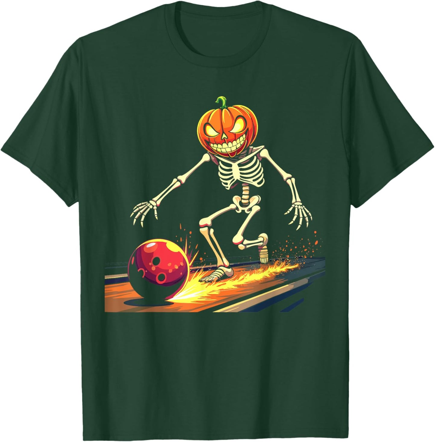 Pumpkin Head Skeleton Bowling Halloween Spooky Sports T-Shirt - T-Shirt | Forest