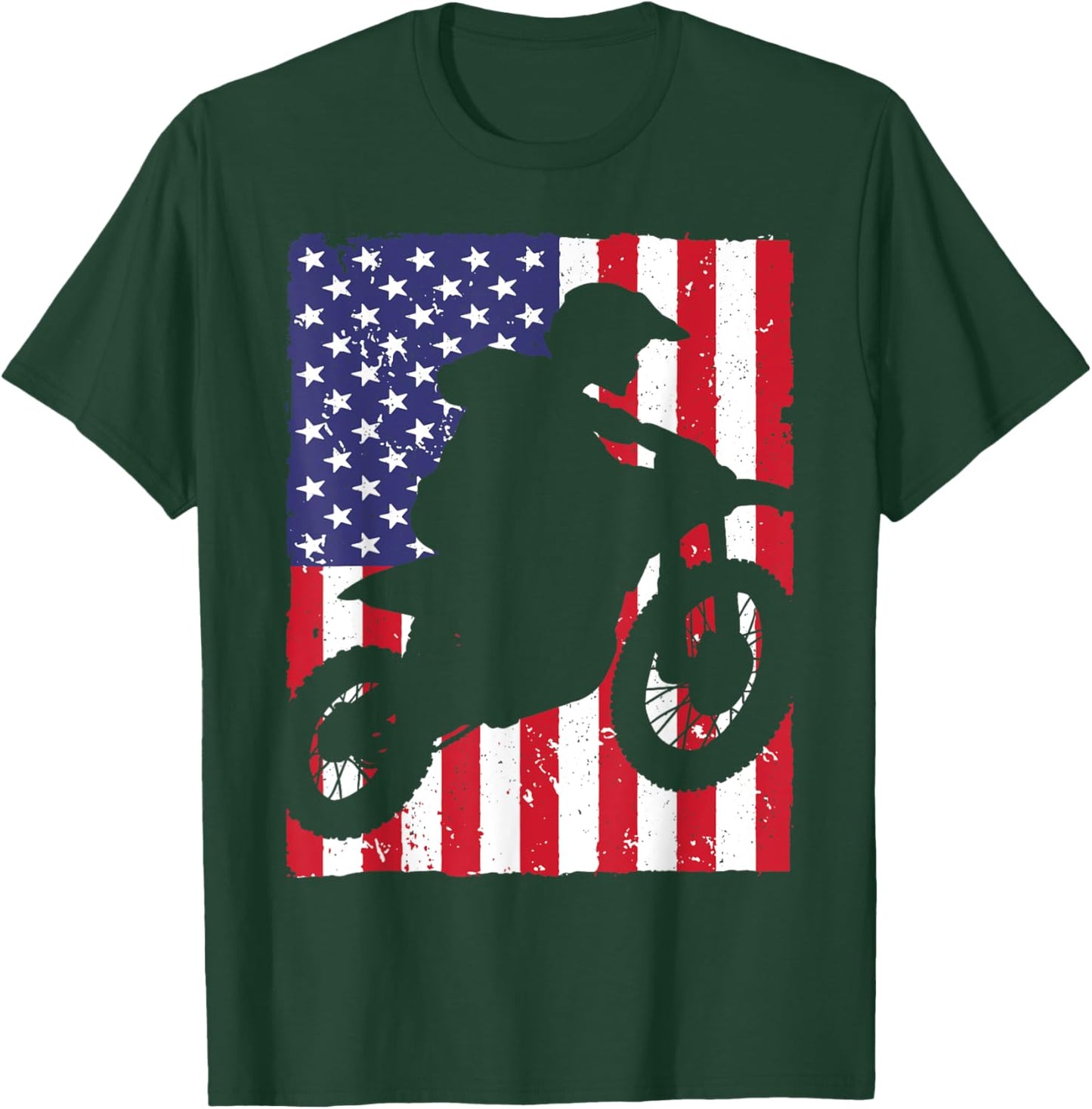Best Dirt Bike Boys Dirtbike Racing US Flag Biker T-Shirt - T-Shirt | Forest