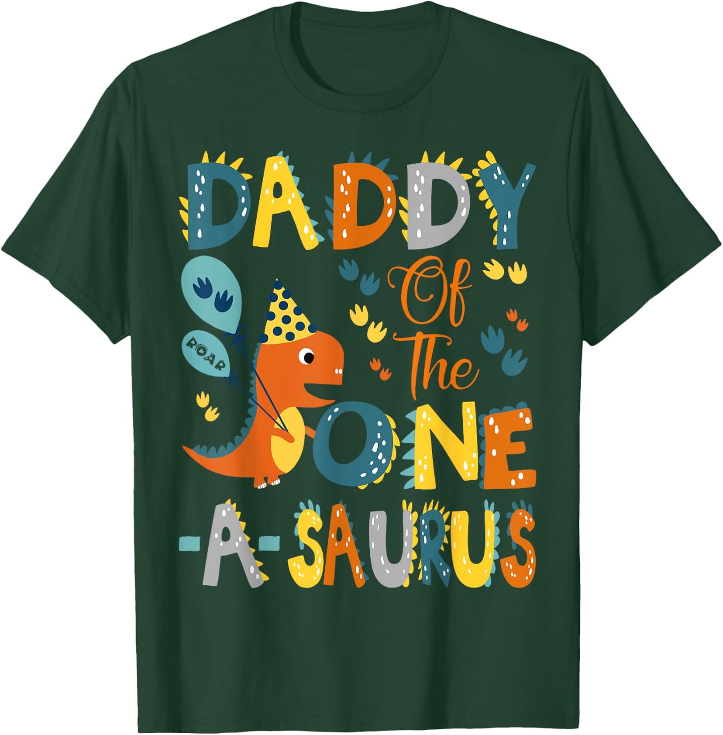 Dinosaur T-Rex 1St Birthday Matching Family Daddy Of The One-A-Saurus -Kids Black Small Modern Classic Cartoon Dinosaur Birthday T-Shirt - T-Shirt | Forest