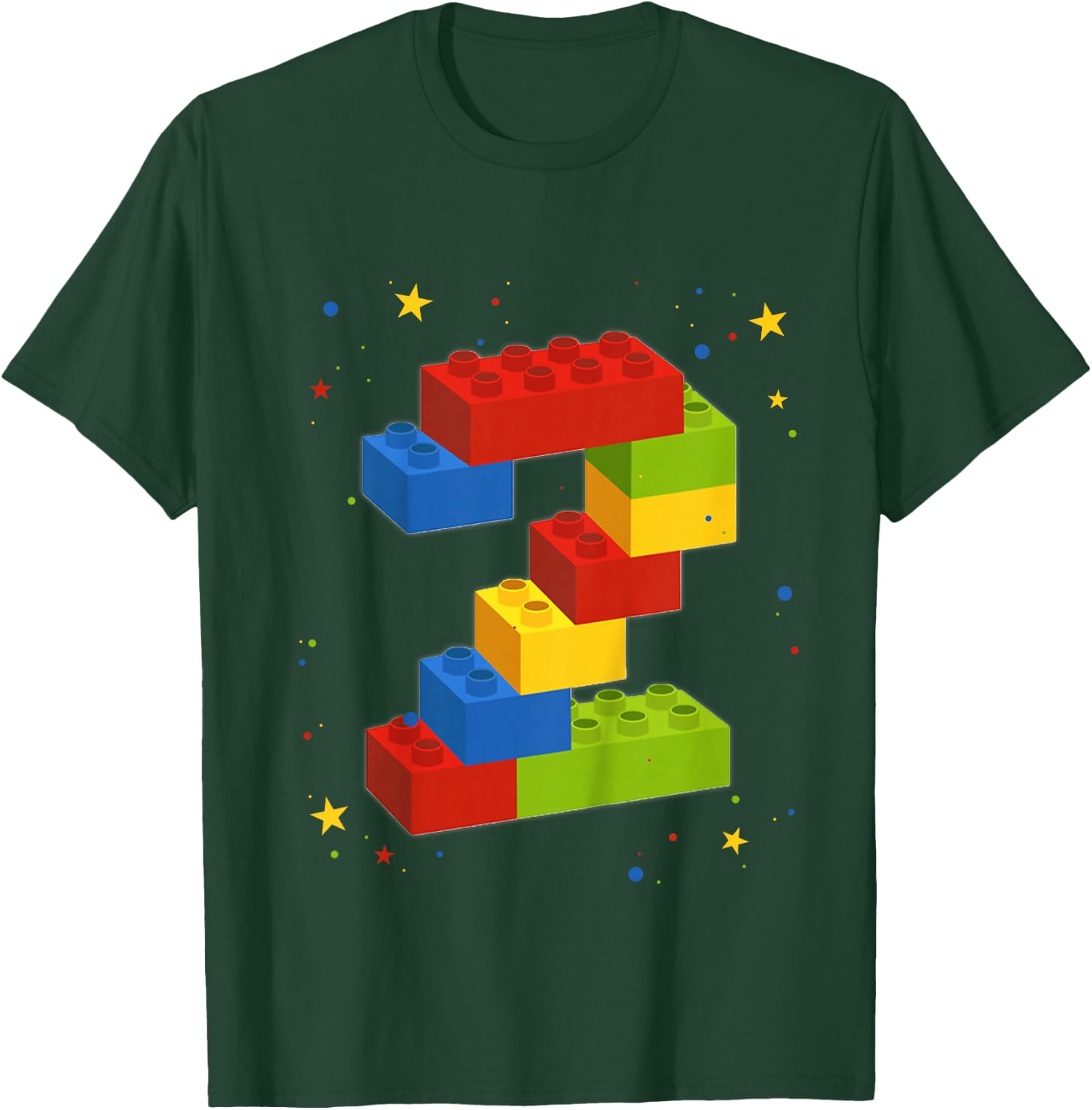 Building Blocks Birthday Boy Girl 2 Years Old Bricks Gift T-Shirt - T-Shirt | Forest
