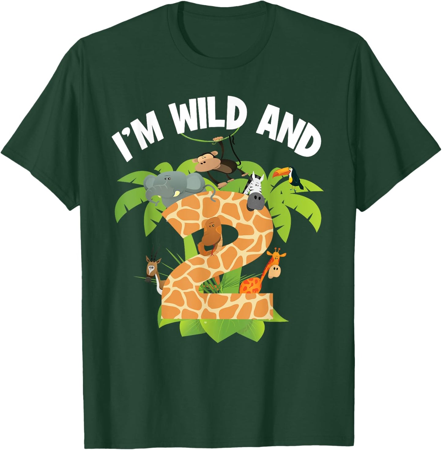 I'm Wild And 2 Years Old Zoo Theme 2nd Birthday Animal Party T-Shirt - T-Shirt | Forest
