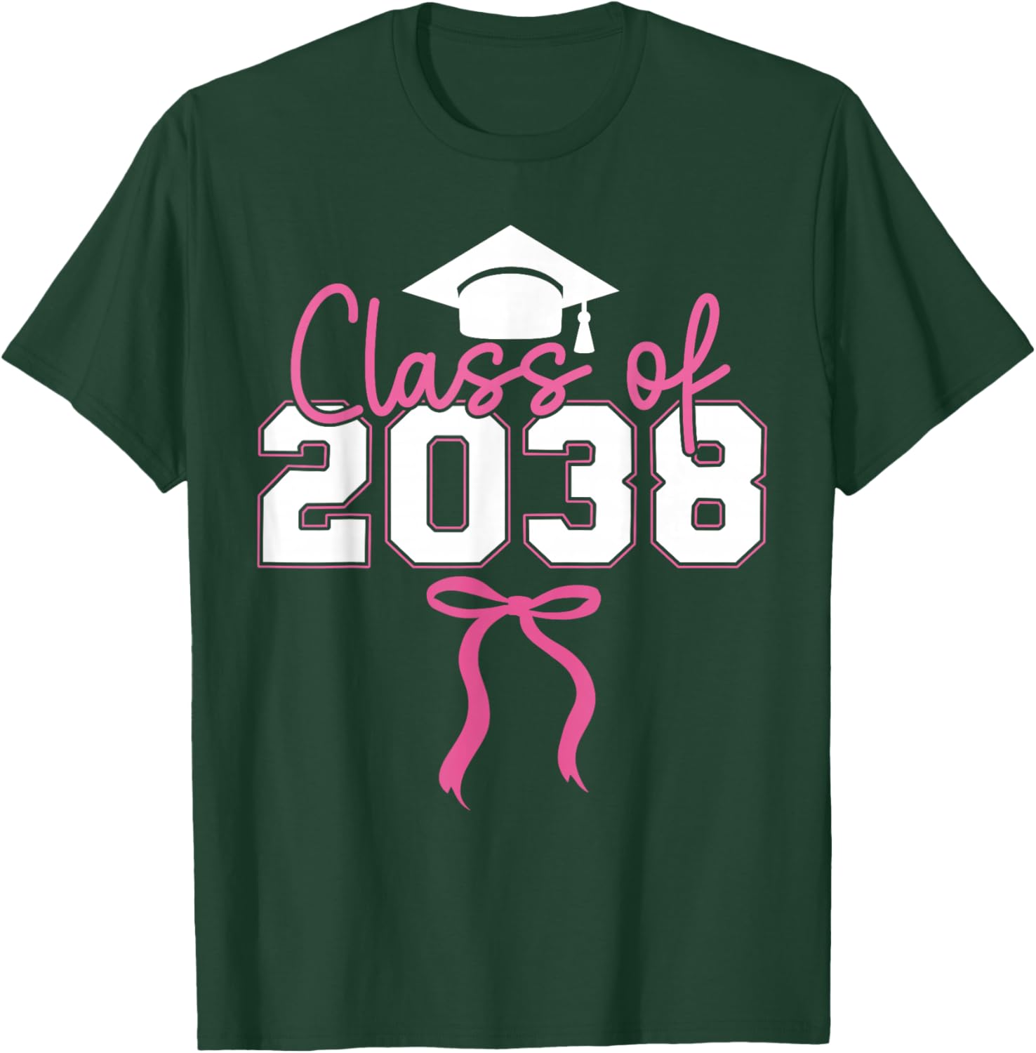 Class of 2038 Kindergarten to Graduation Grow with Me Bow T-Shirt - T-Shirt | Forest