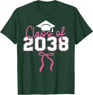 Class of 2038 Kindergarten to Graduation Grow with Me Bow T-Shirt - T-Shirt | Forest