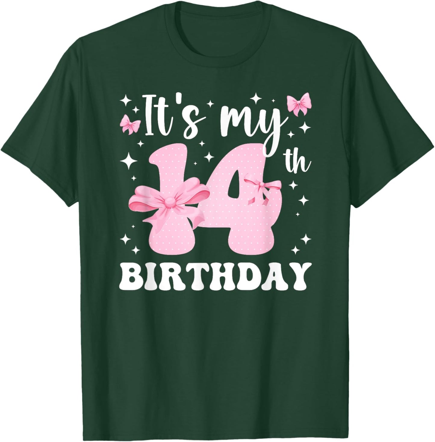 14th Coquette Themed Birthday Fourteen Year Old Girl Bow T-Shirt - T-Shirt | Forest