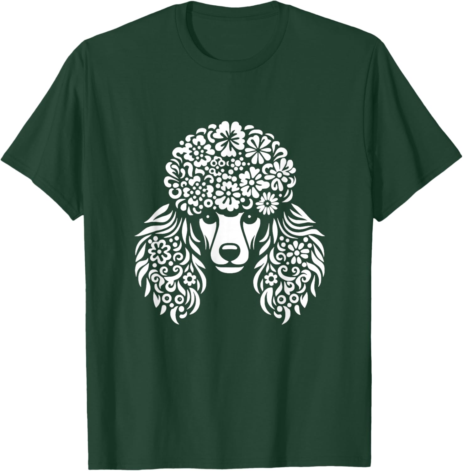 Floral Poodle Face Dog with Flowers Graphic Design T-Shirt - T-Shirt | Forest