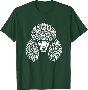 Floral Poodle Face Dog with Flowers Graphic Design T-Shirt - T-Shirt | Forest