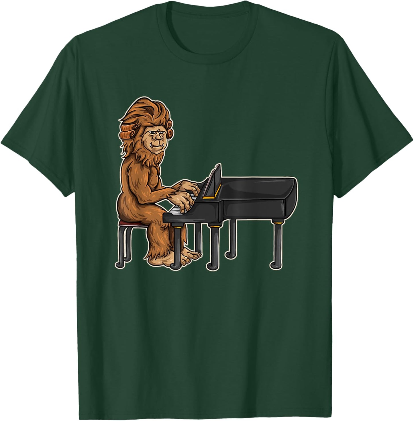 Bigfoot Playing Piano - Funny & Magical Sasquatch Pianist T-Shirt - T-Shirt | Forest