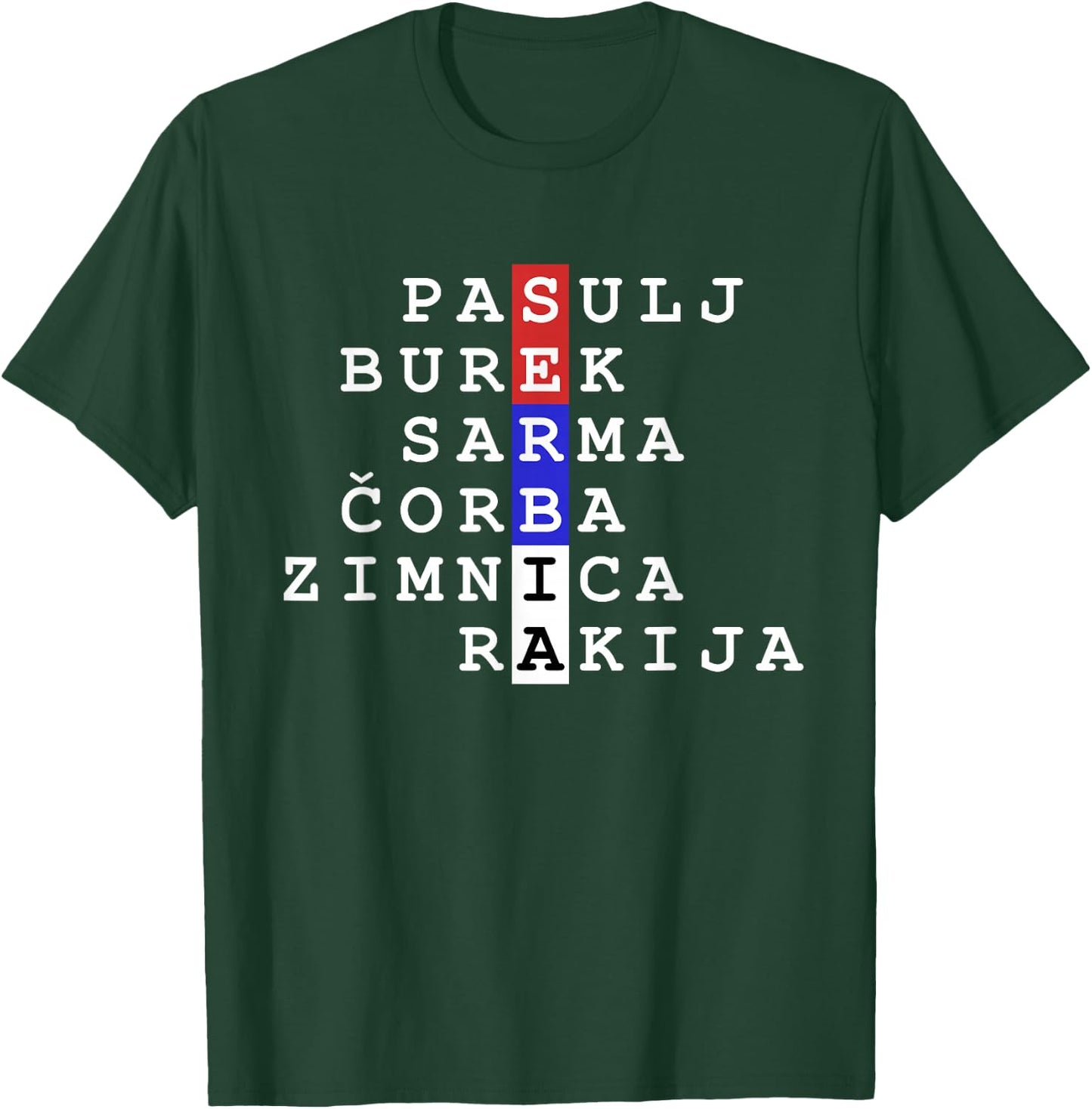 Serbian Flag Colors with Food and Drinks T-Shirt - T-Shirt | Forest