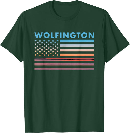 Vintage Sunset American Flag Wolfington, Indiana Women Men T-Shirt - T-Shirt | Forest
