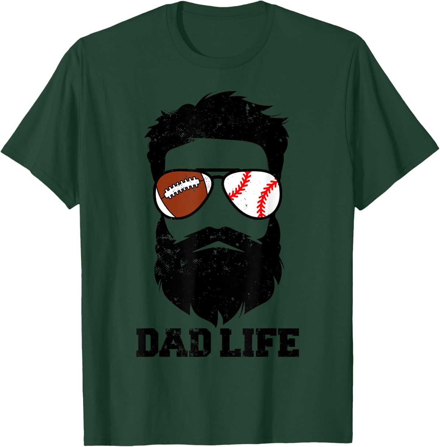 Football Baseball Dad Messy Hair Beard Football Baseball Dad T-Shirt - T-Shirt | Forest