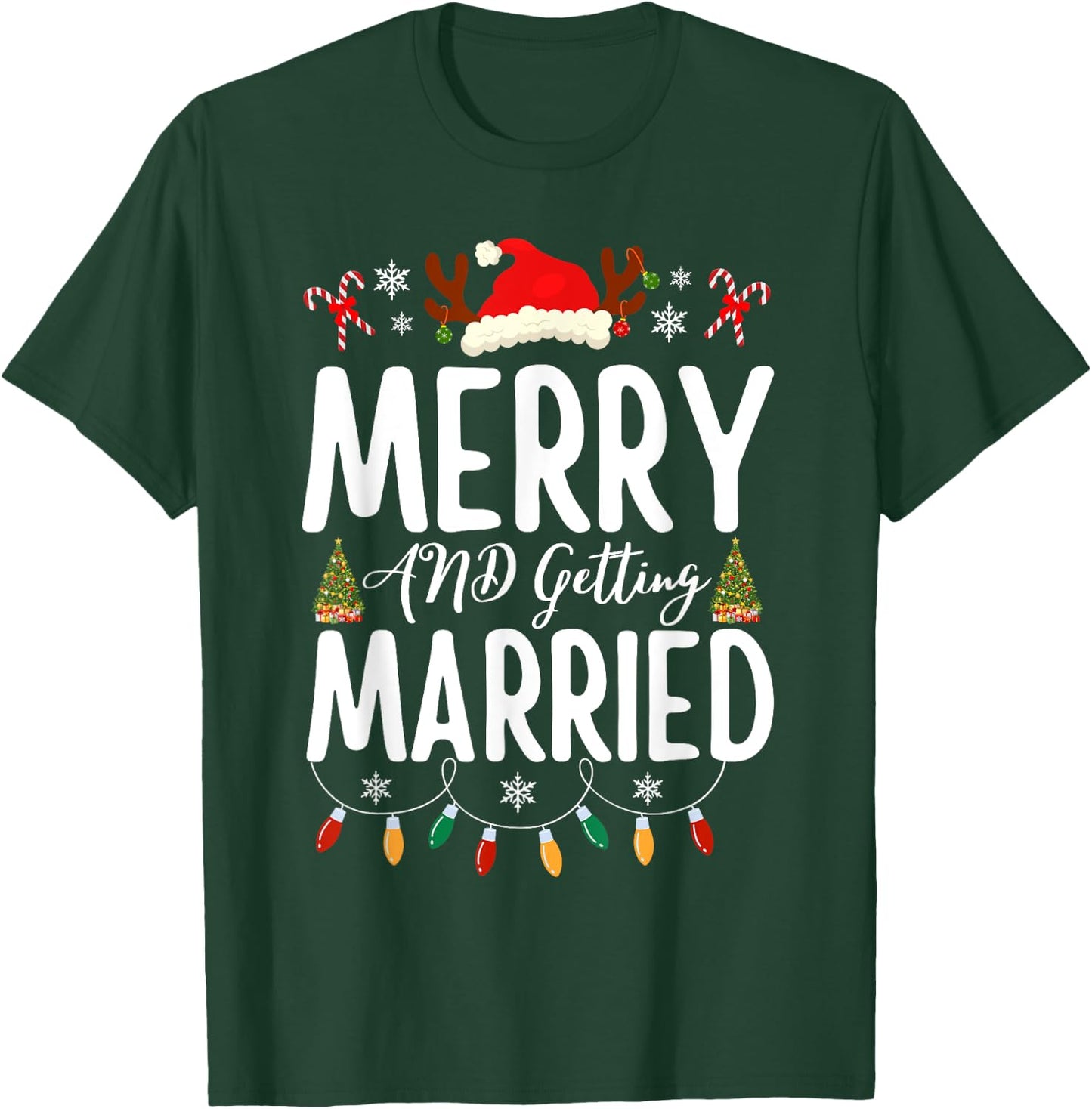 Merry and Getting Married Couples Christmas Pjs Pajamas T-Shirt - T-Shirt | Forest