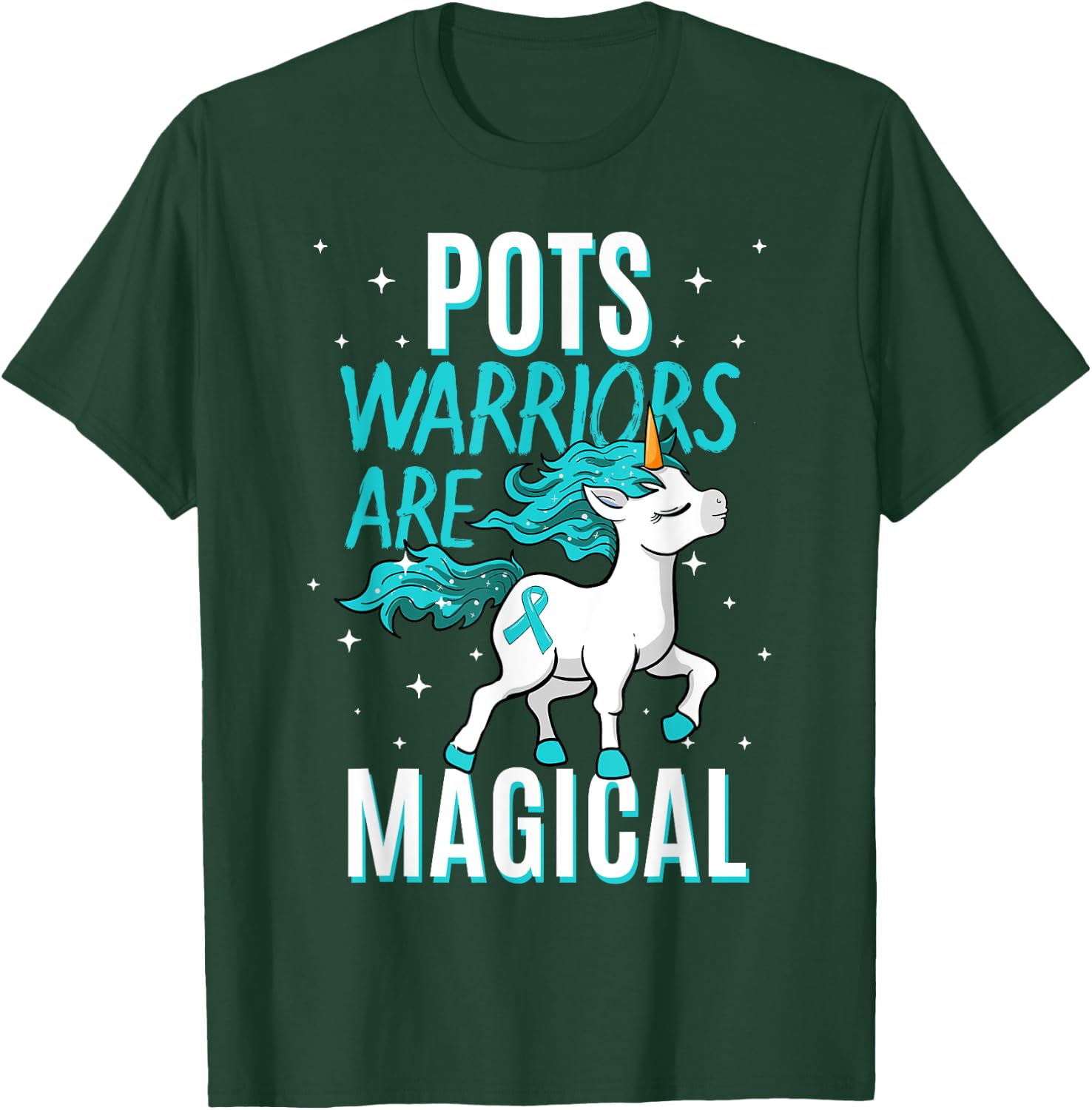 POTS Warriors Are Magical Unicorn Ribbon Dysautonomia T-Shirt - T-Shirt | Forest