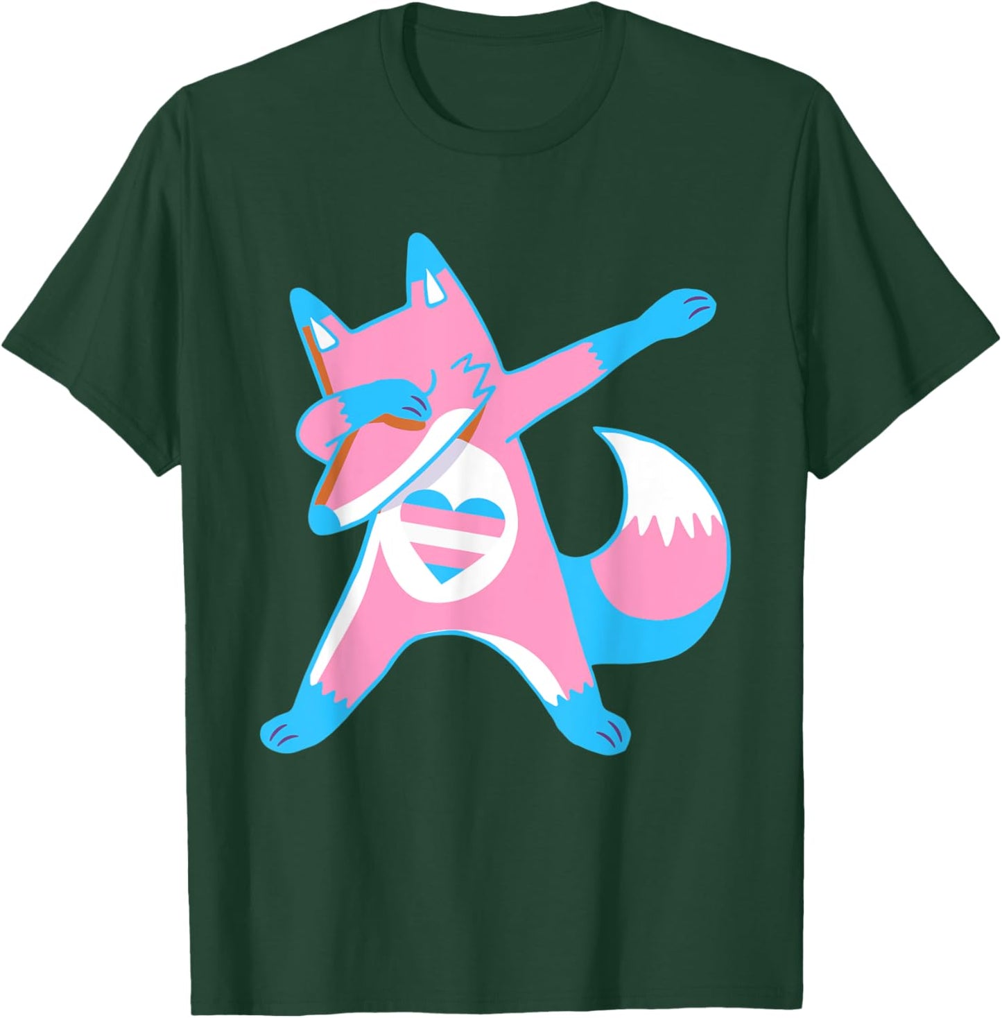 Dabbing Trans Pride Fox With Heart Transgender T-Shirt - T-Shirt | Forest