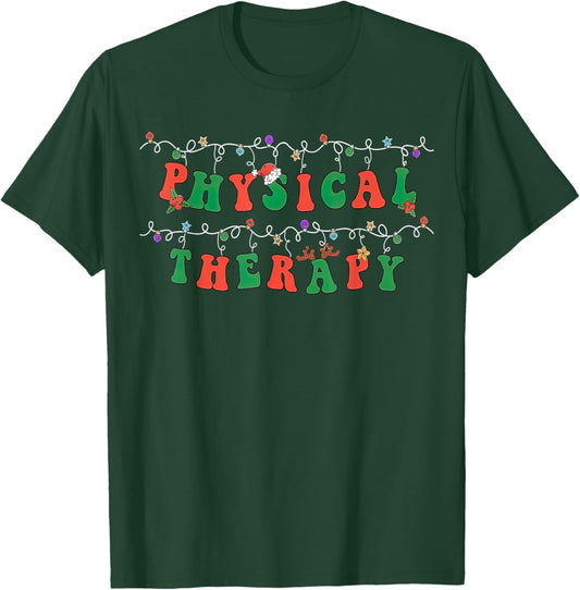 Physical Therapy PT Santa Hat Christmas Lights Xmas Pajama T-Shirt - T-Shirt | Forest
