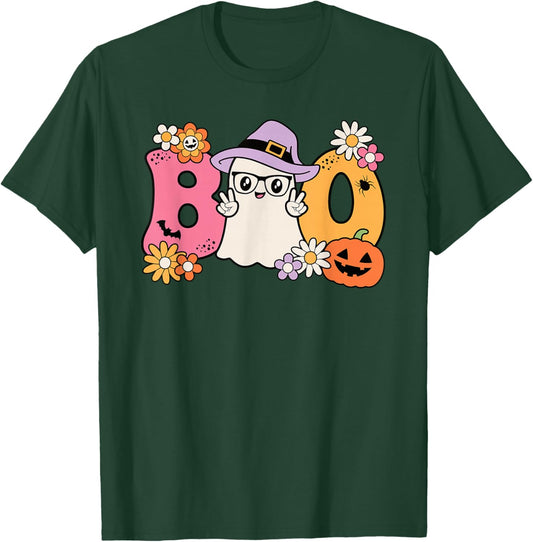 Groovy Boo Halloween Costume Ghost Pumpkin Women Girls Kids T-Shirt - T-Shirt | Forest
